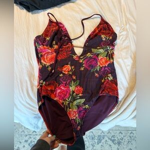 T.J.Maxx Plum Floral Halter One-Piece Swimsuit